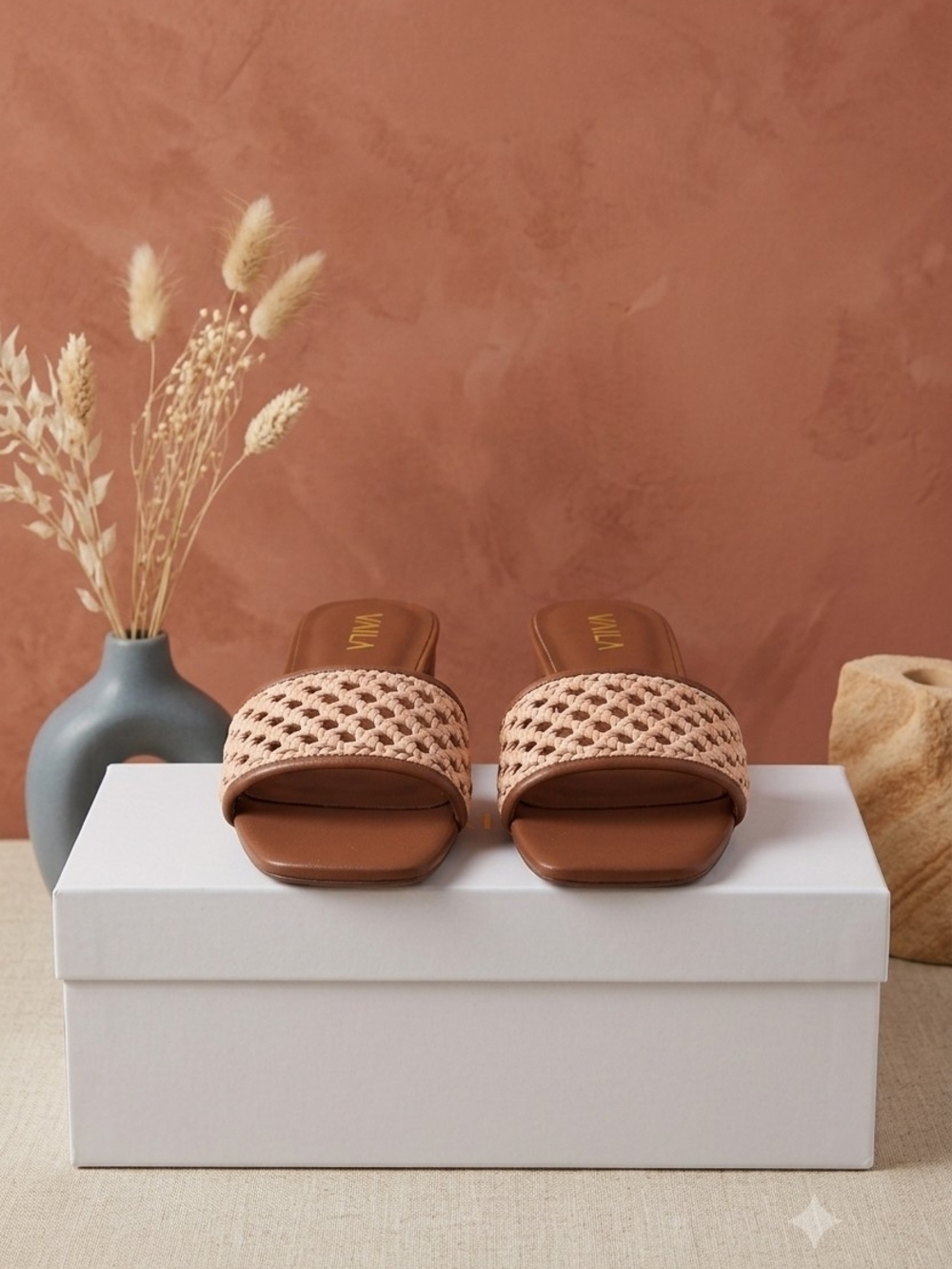 Vaila Woven Slide Sandals - Blush Brown